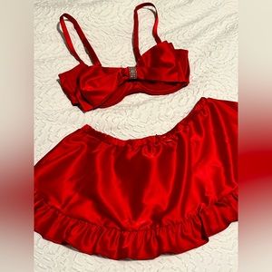 VS Silk Red & Rhinestone Lingerie Set